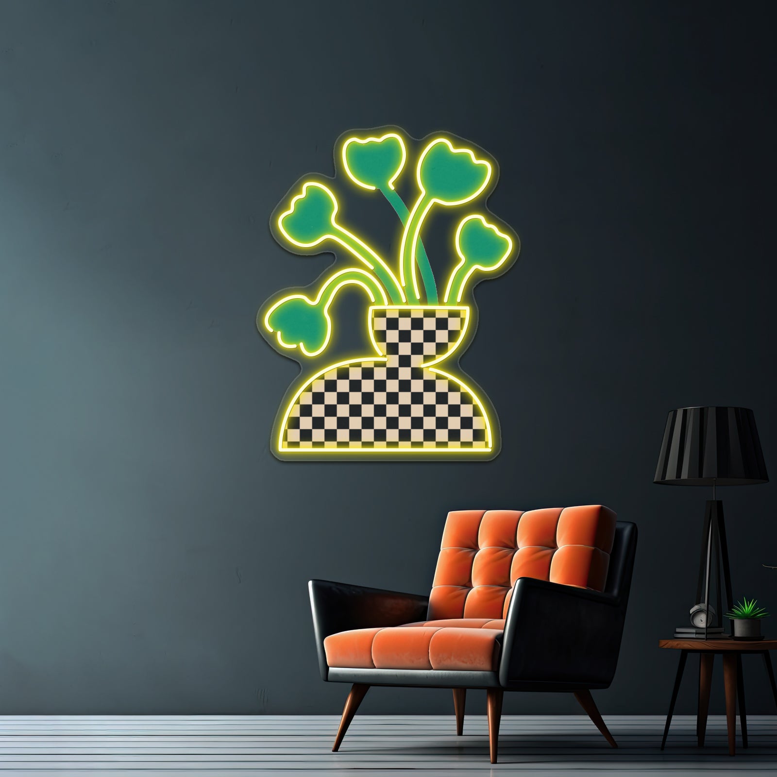 Picnic Checkered Vase With Tulips Wall Artwork Neon Signs | Shineneon