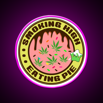 Pie Weed Pie Cannabispie Weedpie Hemp Inspired Green Leaf Led Neon Sign Rgb Color - Neon sign mounted on wall in room