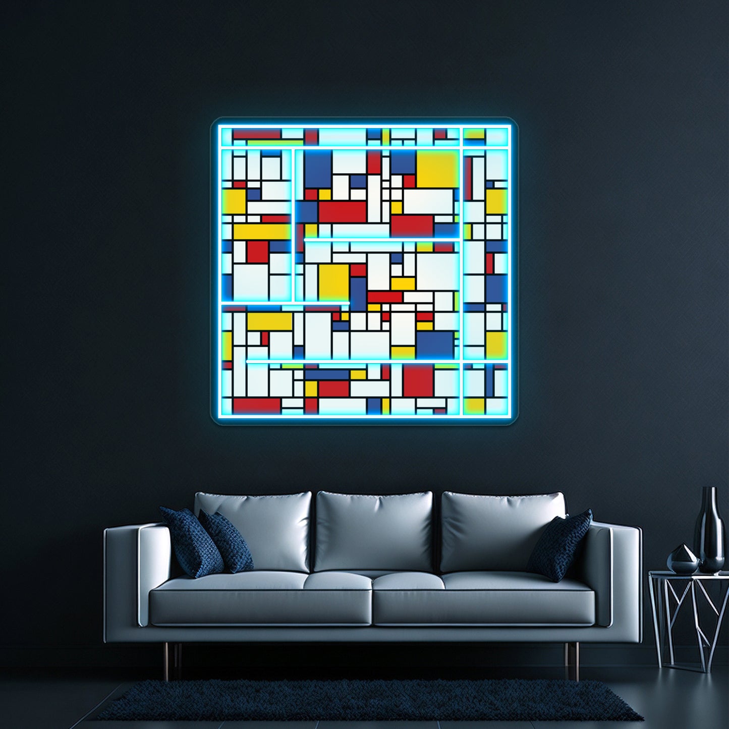 Piet Mondrian Abstract Pop Art 1960s Red Blue Yellow Rectangles Wall Artwork Neon Signs