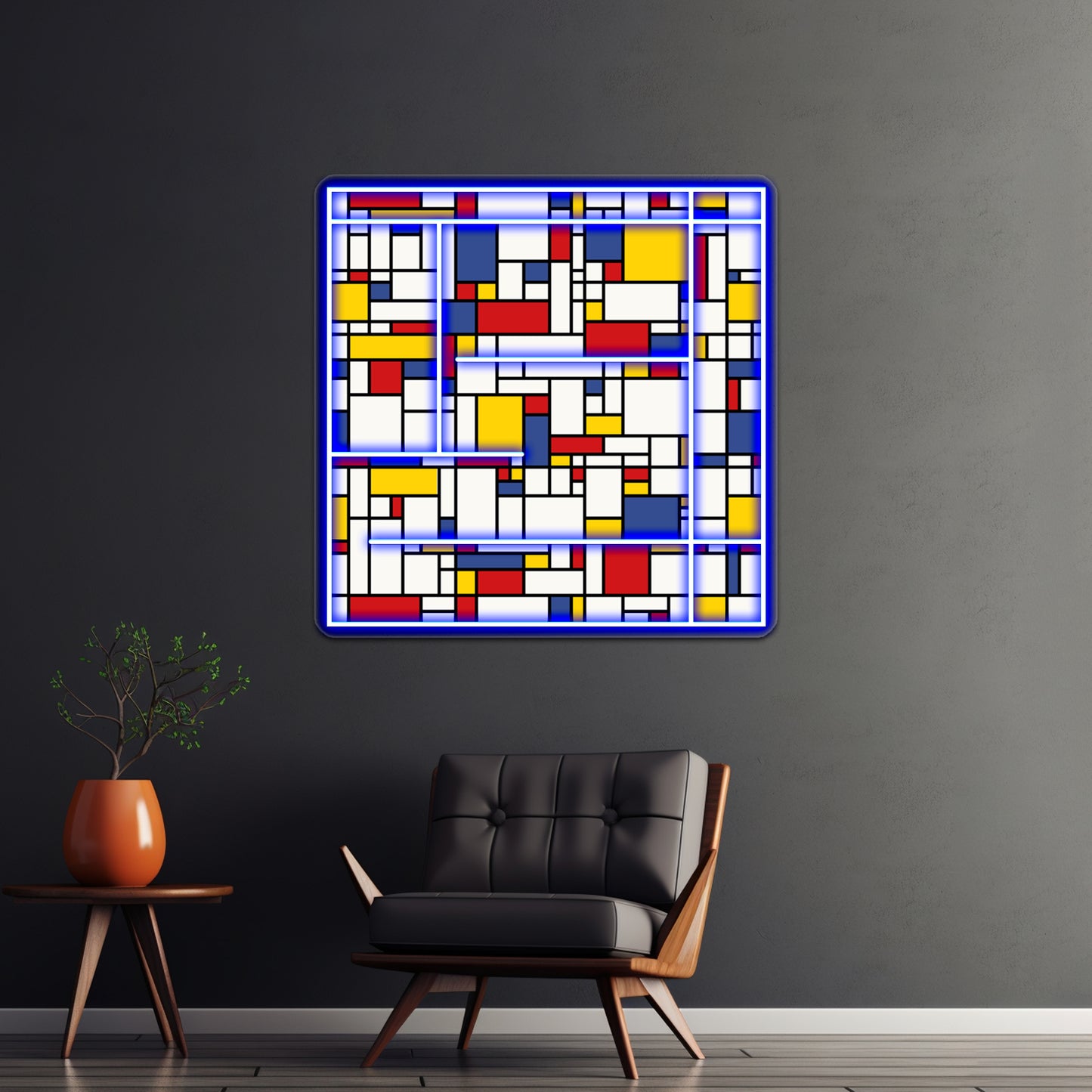 Piet Mondrian Abstract Pop Art 1960s Red Blue Yellow Rectangles Wall Artwork Neon Signs