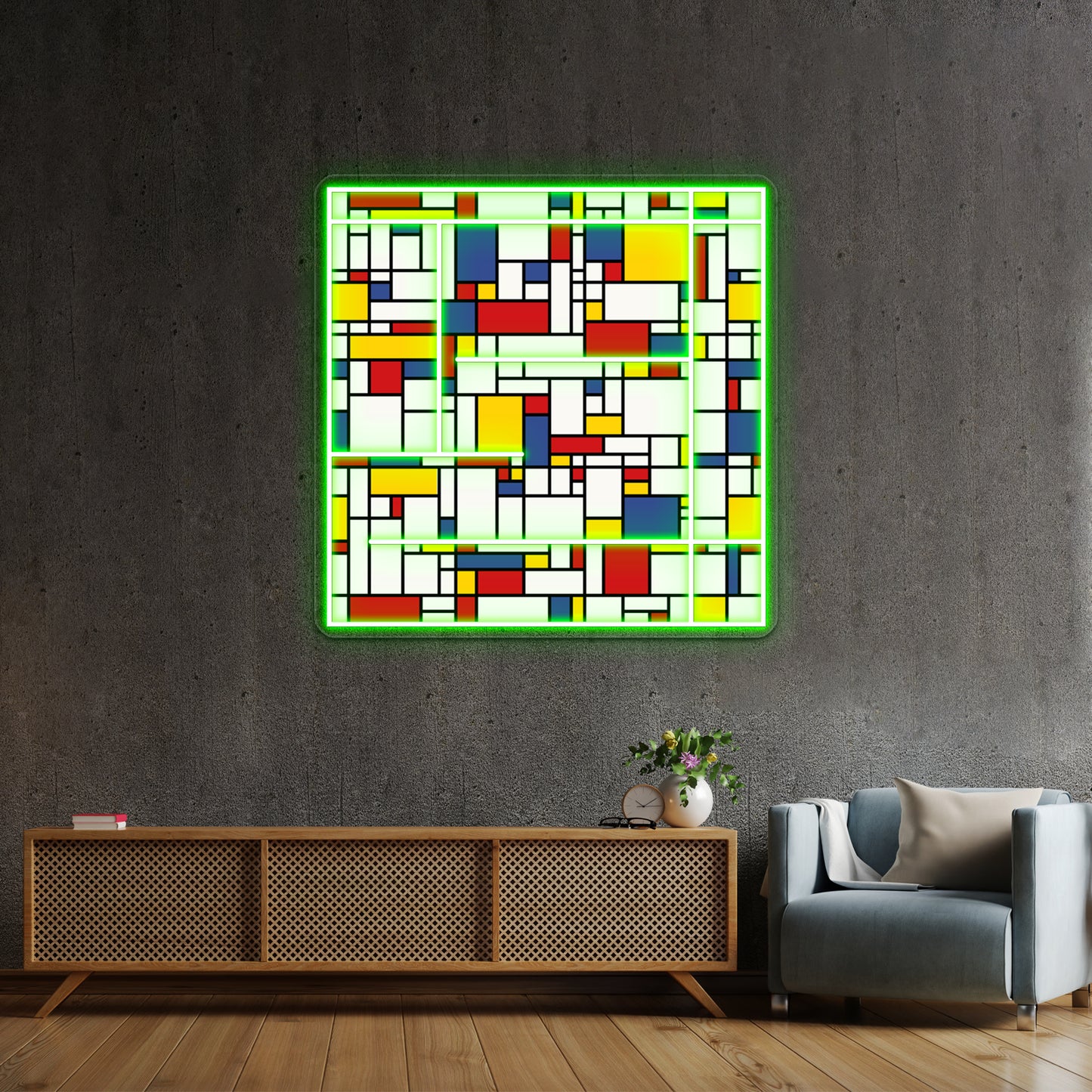 Piet Mondrian Abstract Pop Art 1960s Red Blue Yellow Rectangles Wall Artwork Neon Signs