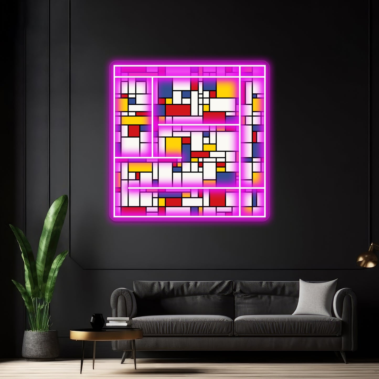 Piet Mondrian Abstract Pop Art 1960s Red Blue Yellow Rectangles Wall Artwork Neon Signs