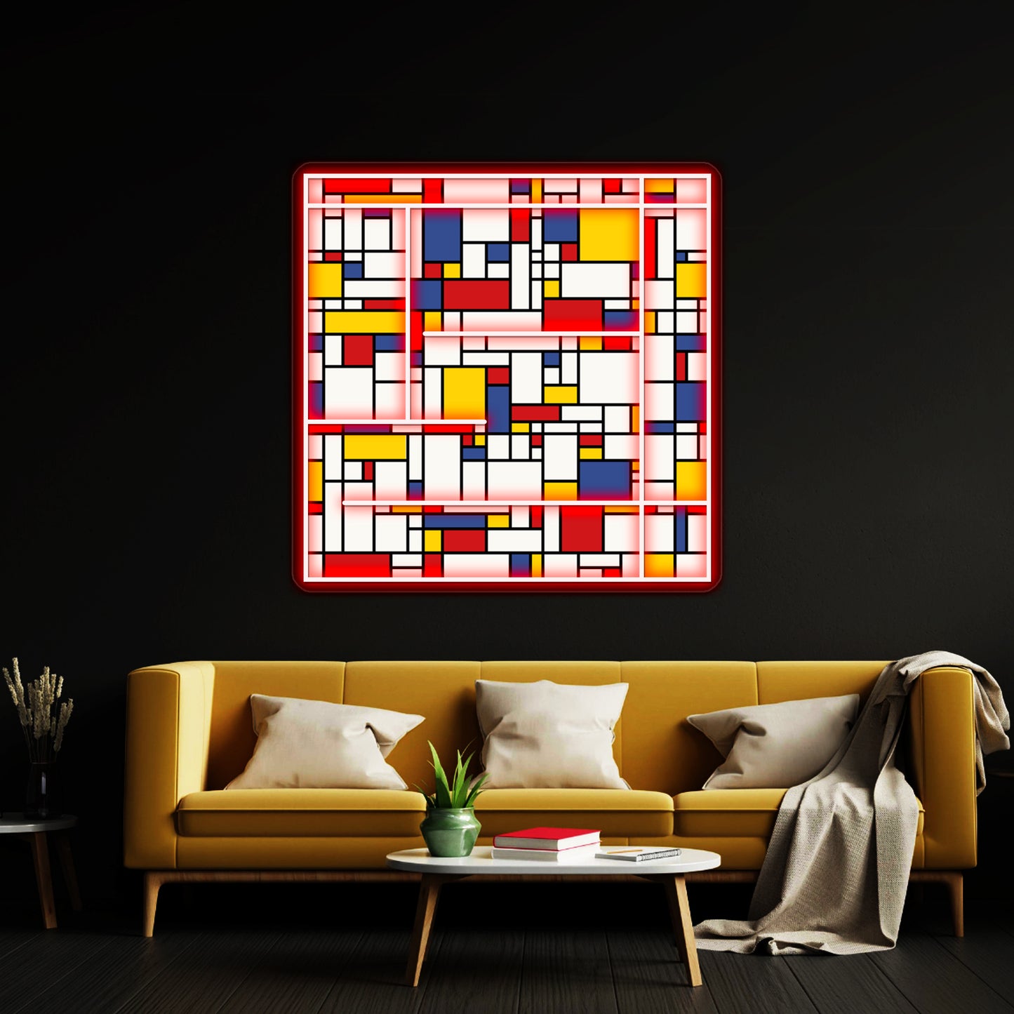 Piet Mondrian Abstract Pop Art 1960s Red Blue Yellow Rectangles Wall Artwork Neon Signs