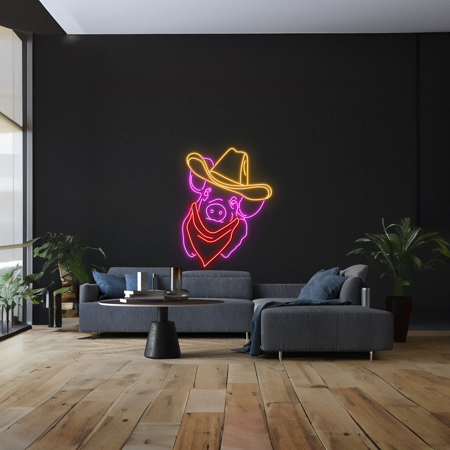 Pig Cowboy Led Sign