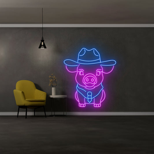 Pig Cowboy Neon Sign