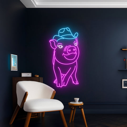 Pig Cowboy Neon Sign Cowboy Pig Neon Light