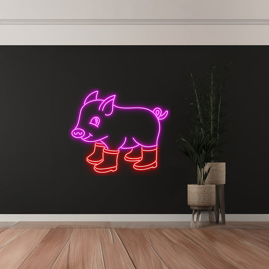 Pig In Boots Neon Light