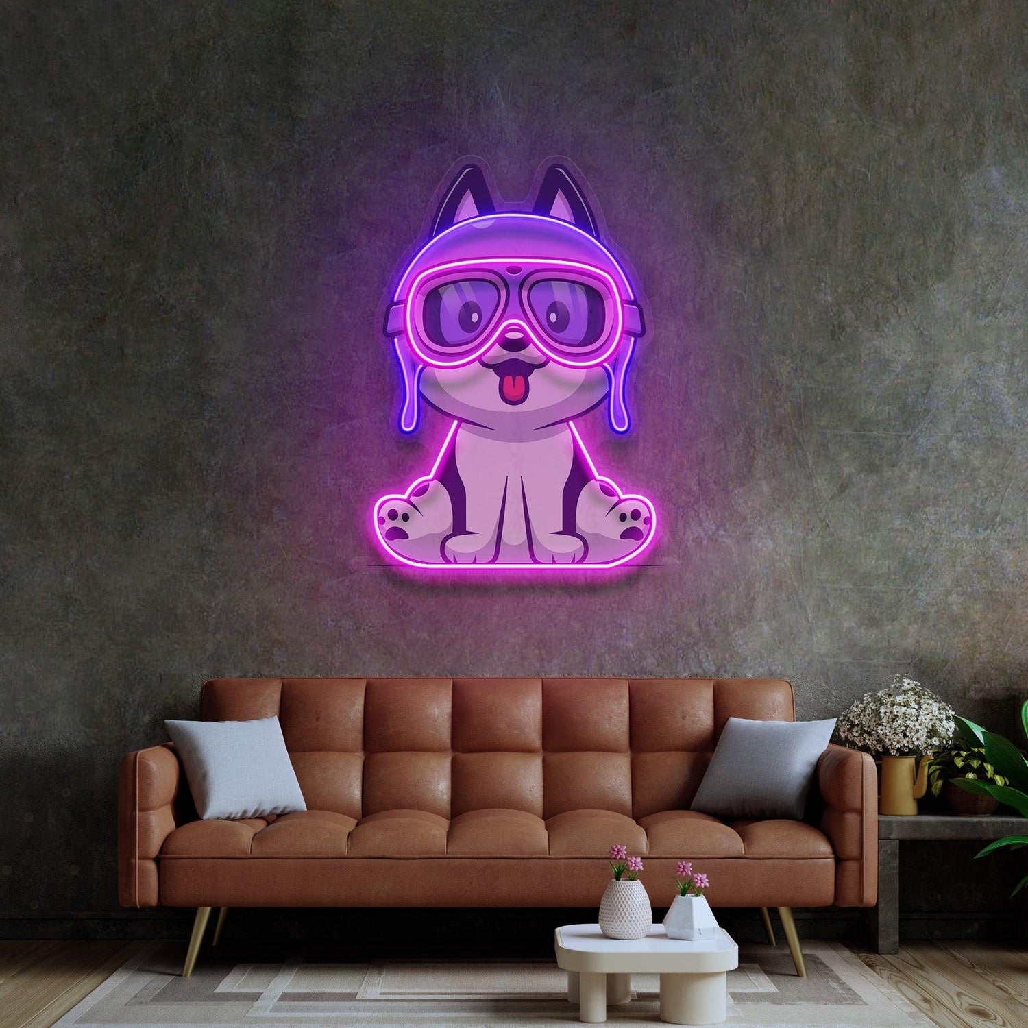 Pilot Dog Purple-Pink Cartoon Uv Printed Led Neon Sign For Home Decor | Shineneon