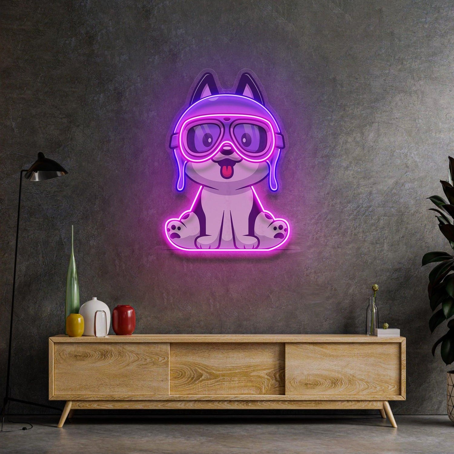 Pilot Dog Purple-Pink Cartoon Uv Printed Led Neon Sign For Home Decor | Shineneon