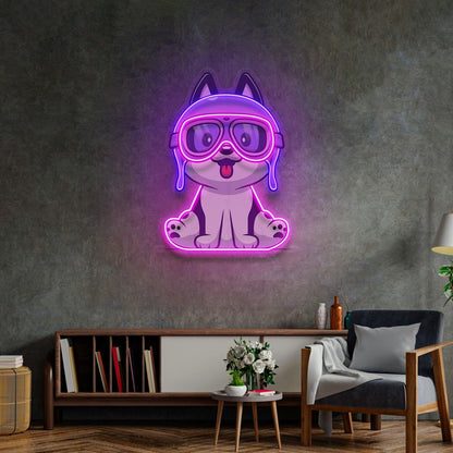 Pilot Dog Purple-Pink Cartoon Uv Printed Led Neon Sign For Home Decor | Shineneon