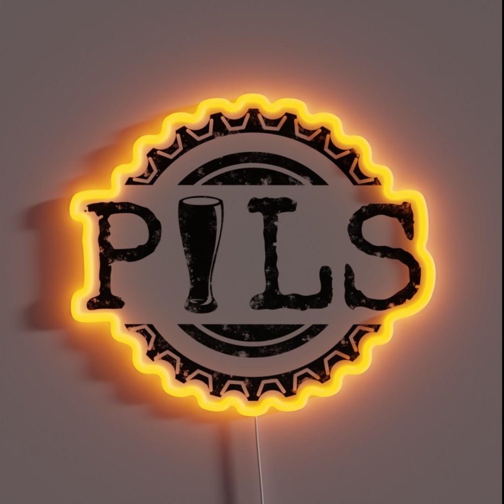 Pils Pilsner Word And Beer Bottle Cap Black Rgb Led Neon Sign - Shineneon