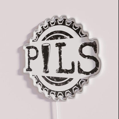 Pils Pilsner Word And Beer Bottle Cap Black Rgb Led Neon Sign - Shineneon