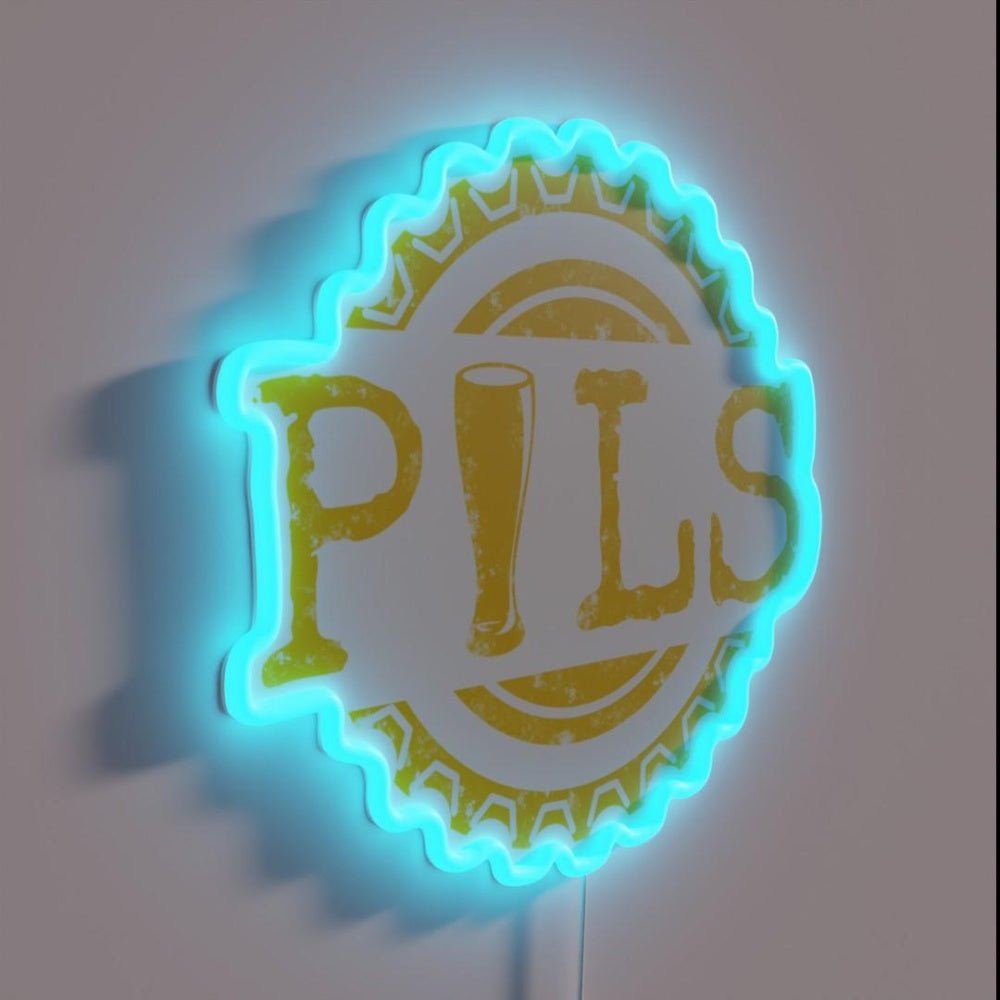 Pils Pilsner Word And Beer Bottle Cap Yellow Rgb Led Neon Sign - Shineneon
