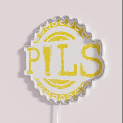 Pils Pilsner Word And Beer Bottle Cap Yellow Rgb Led Neon Sign - Shineneon