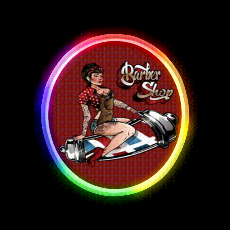 Pin Up Barber Shop Haircut Led Neon Sign - LED neon sign close-up detail