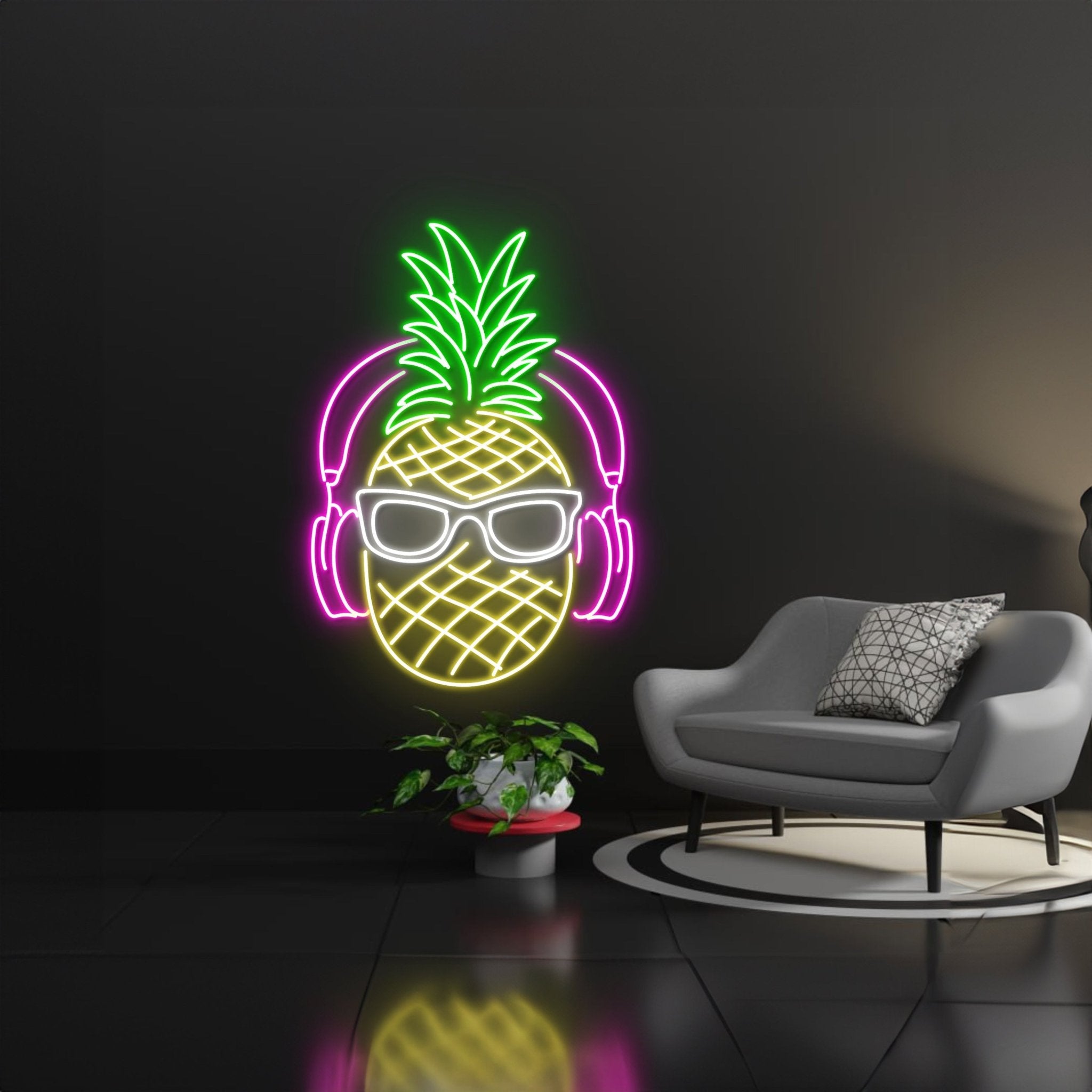 Pinapple With Headphone Led Sign - Shineneon