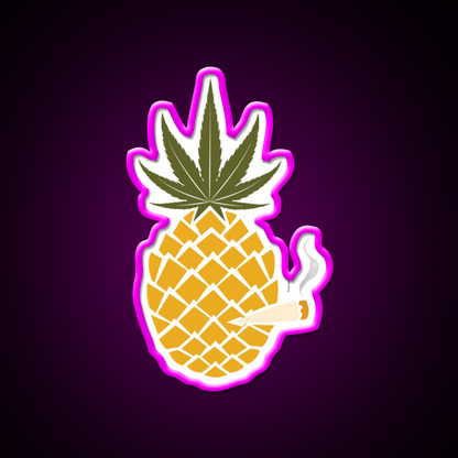 Pineapple Express Dopest Dope Hemp Inspired Green Leaf Led Neon Sign Rgb Color - Neon sign mounted on wall in room