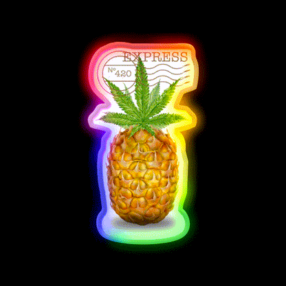 Pineapple Express Og Strain Art Hemp Inspired Green Leaf Led Neon Sign Rgb Color - LED neon sign close-up detail