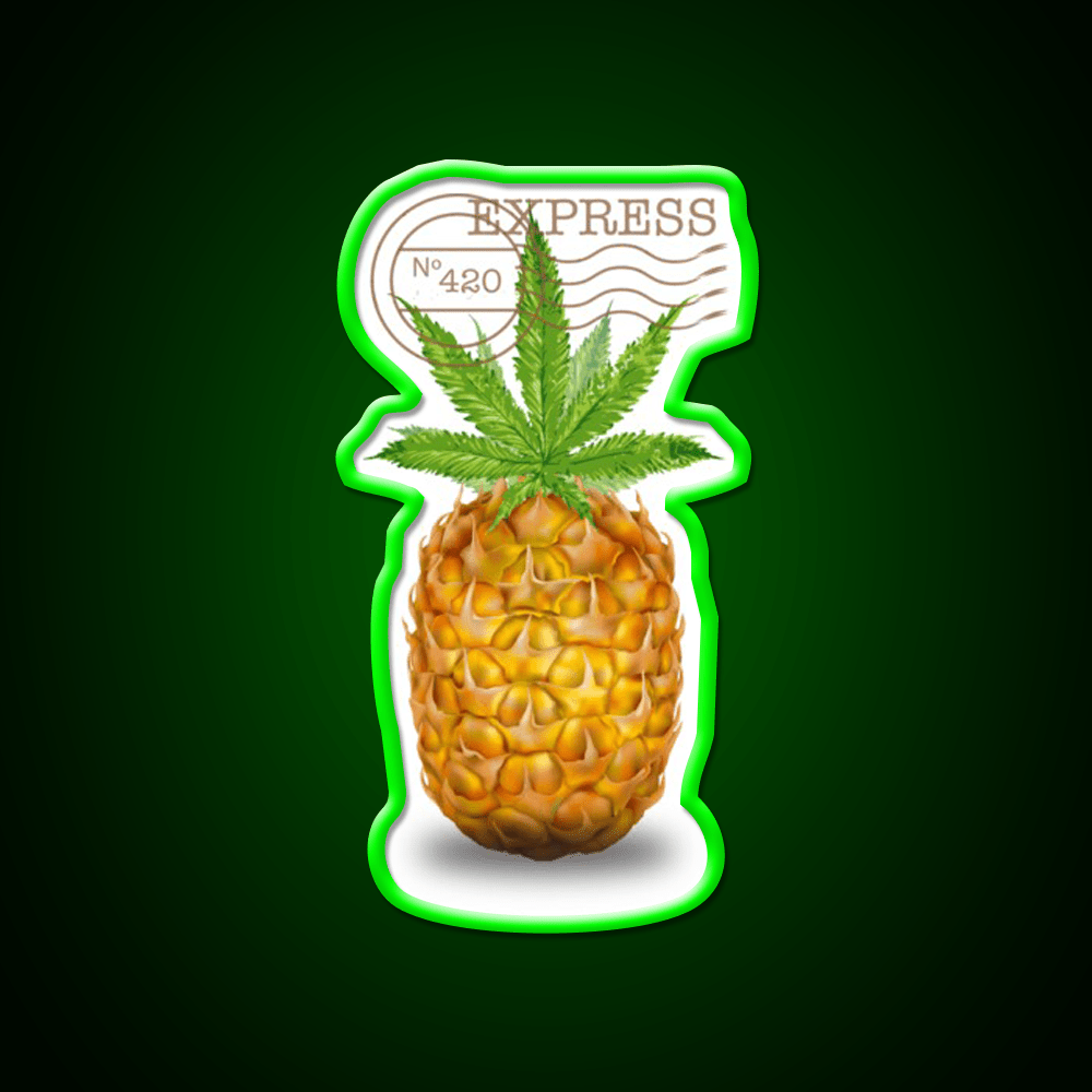 Pineapple Express Og Strain Art Hemp Inspired Green Leaf Led Neon Sign Rgb Color - Shineneon