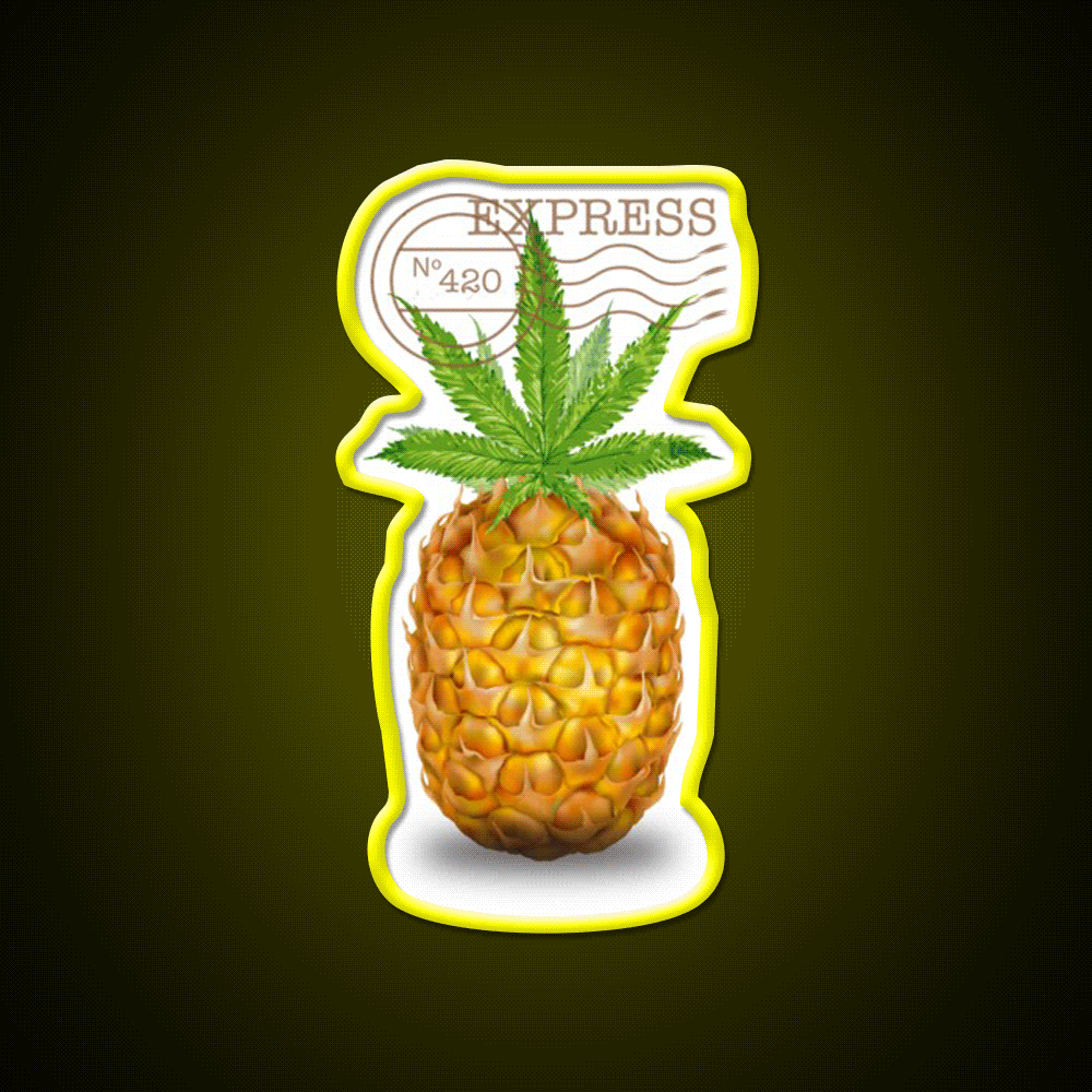 Pineapple Express Og Strain Art Hemp Inspired Green Leaf Led Neon Sign Rgb Color - Custom LED neon sign front view