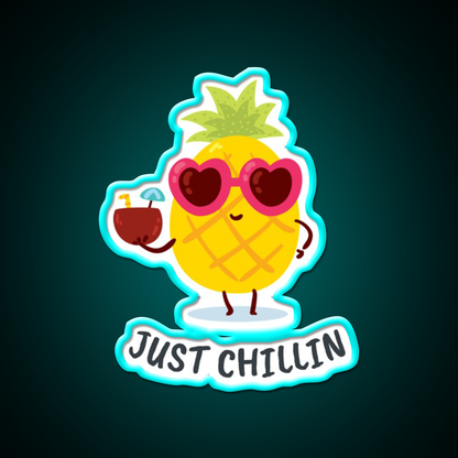 Pineapple Just Chillin Cocktail Bar Decor Led Neon Sign Rgb Color - Size and dimension reference