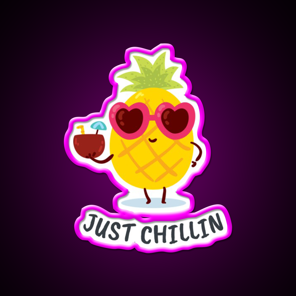 Pineapple Just Chillin Cocktail Bar Decor Led Neon Sign Rgb Color - Neon sign mounted on wall in room