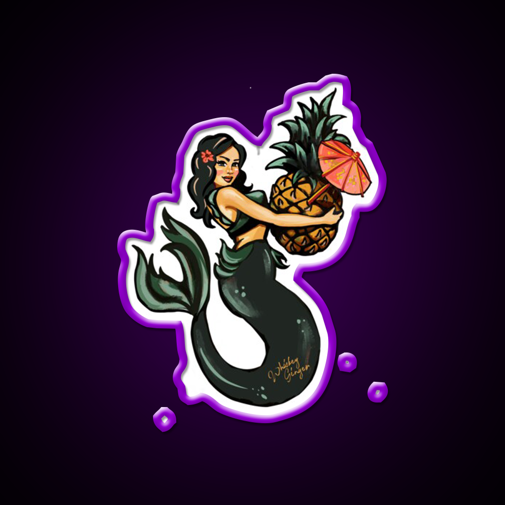 Pineapple Mermaid Art Whiskey Drink Bar Led Neon Sign Rgb Color