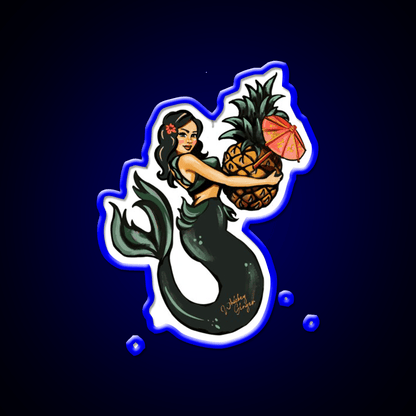 Pineapple Mermaid Art Whiskey Drink Bar Led Neon Sign Rgb Color - Shineneon