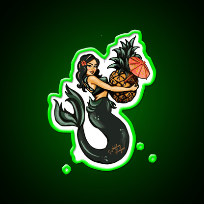 Pineapple Mermaid Art Whiskey Drink Bar Led Neon Sign Rgb Color - Shineneon