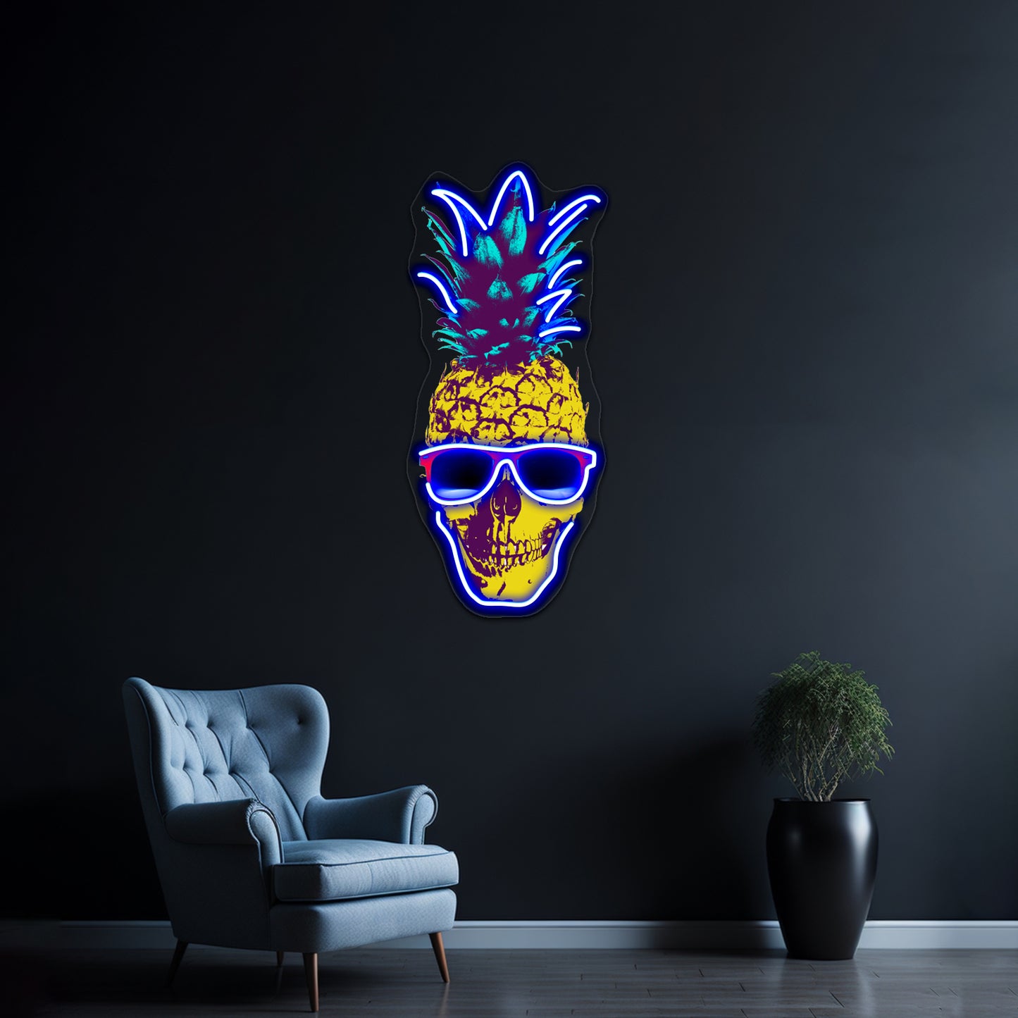 Pineapple Skull Artwork Led Neon Signs Custom