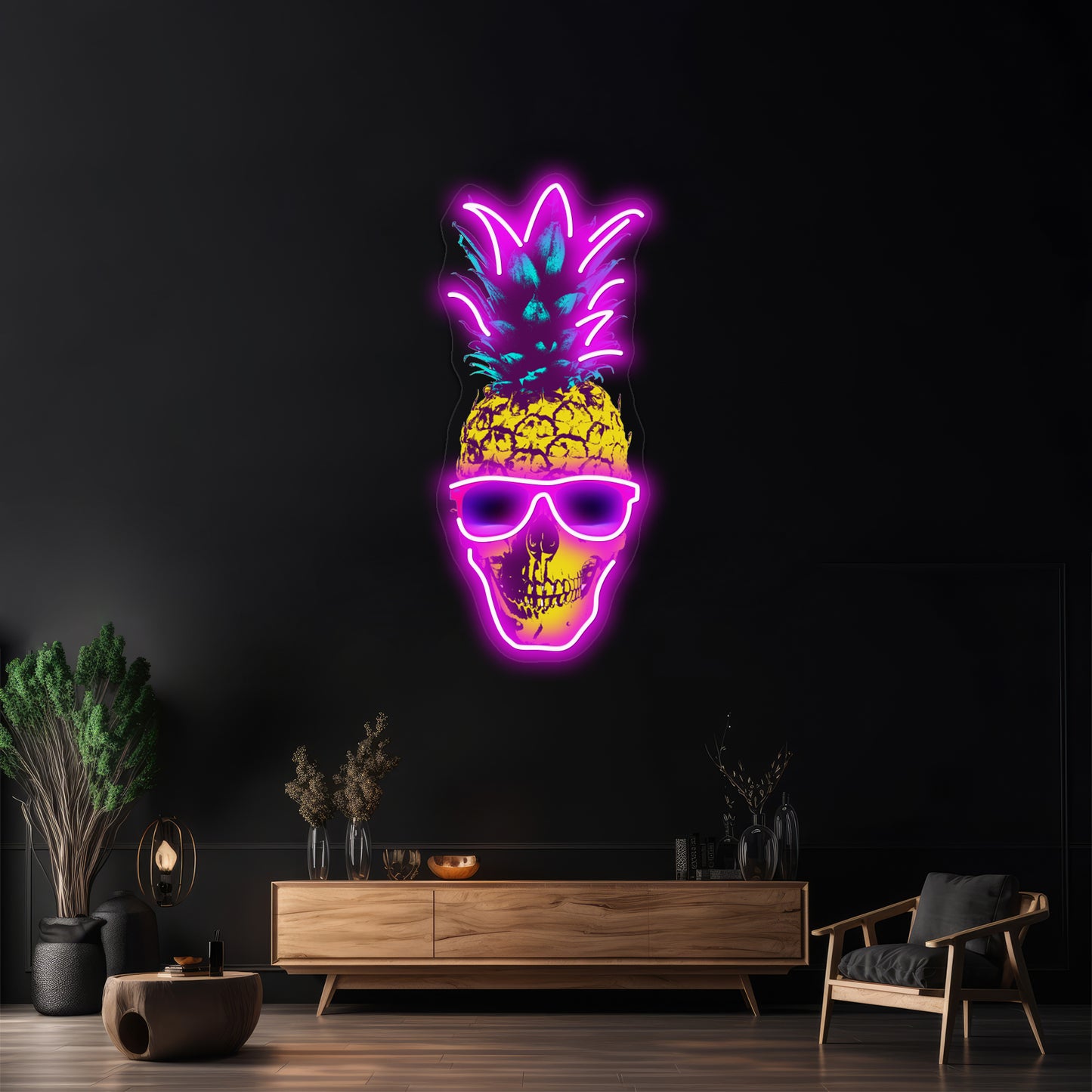 Pineapple Skull Artwork Led Neon Signs Custom