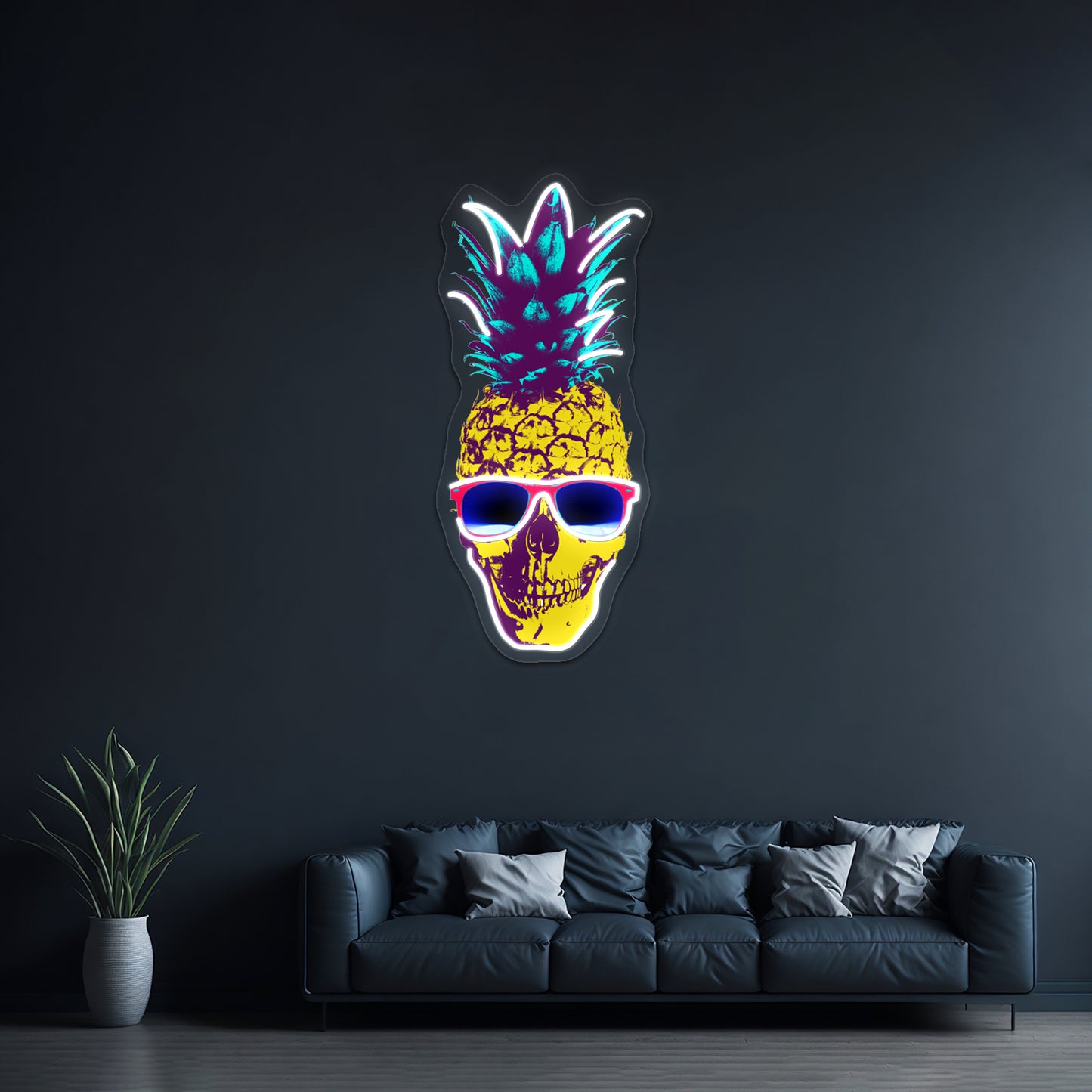 Pineapple Skull Artwork Led Neon Signs Custom