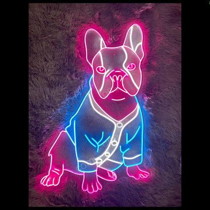 Pink And Blue Cartoon French Bulldog Led Neon Sign For Home Pet Shop Cafe Decor | Shineneon
