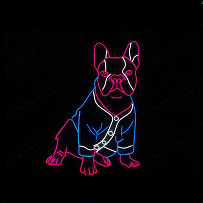 Pink And Blue Cartoon French Bulldog Led Neon Sign For Home Pet Shop Cafe Decor | Shineneon