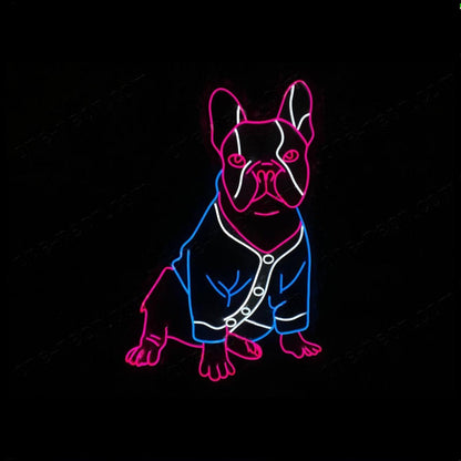 Pink And Blue Cartoon French Bulldog Led Neon Sign For Home Pet Shop Cafe Decor | Shineneon