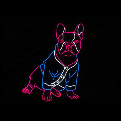 Pink And Blue Cartoon French Bulldog Led Neon Sign For Home Pet Shop Cafe Decor | Shineneon