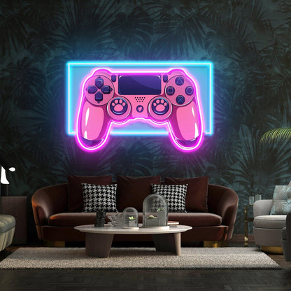 Pink And Blue Gaming Controller Uv Printed Led Neon Sign For Game Room Decor | Shineneon