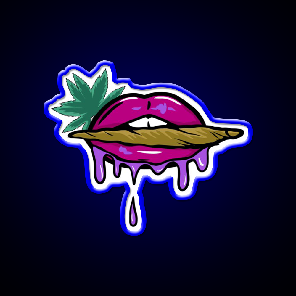Pink And Purple Dripped Weed Blunt Lips Green Leaf Led Neon Sign Rgb Color - LED neon sign view 5