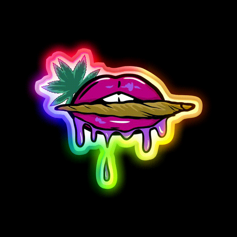 Pink And Purple Dripped Weed Blunt Lips Green Leaf Led Neon Sign Rgb Color - LED neon sign close-up detail
