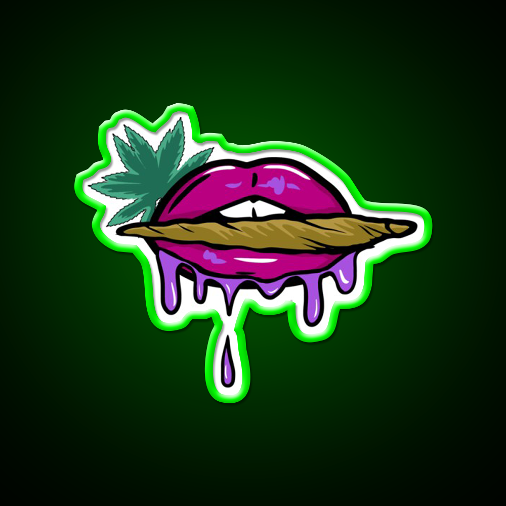 Pink And Purple Dripped Weed Blunt Lips Green Leaf Led Neon Sign Rgb Color - LED neon sign view 8