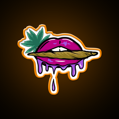 Pink And Purple Dripped Weed Blunt Lips Green Leaf Led Neon Sign Rgb Color - LED neon sign view 6