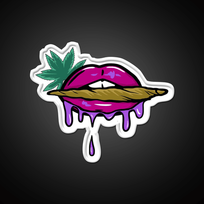 Pink And Purple Dripped Weed Blunt Lips Green Leaf Led Neon Sign Rgb Color - Shineneon