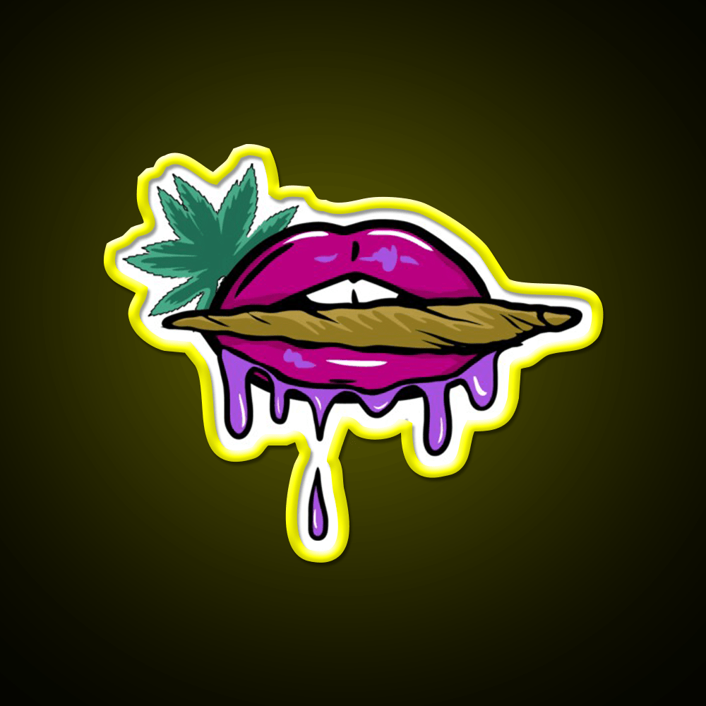 Pink And Purple Dripped Weed Blunt Lips Green Leaf Led Neon Sign Rgb Color - Shineneon