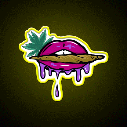 Pink And Purple Dripped Weed Blunt Lips Green Leaf Led Neon Sign Rgb Color - Custom LED neon sign front view