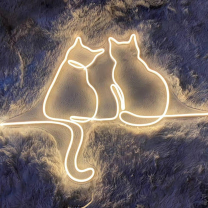 Pink Back-To-Back Cats Led Neon Sign For Home Pet Cafe Decor | Shineneon