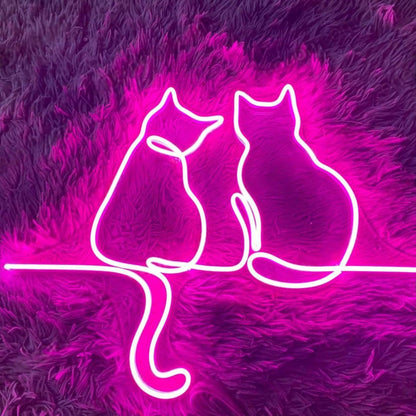 Pink Back-To-Back Cats Led Neon Sign For Home Pet Cafe Decor | Shineneon