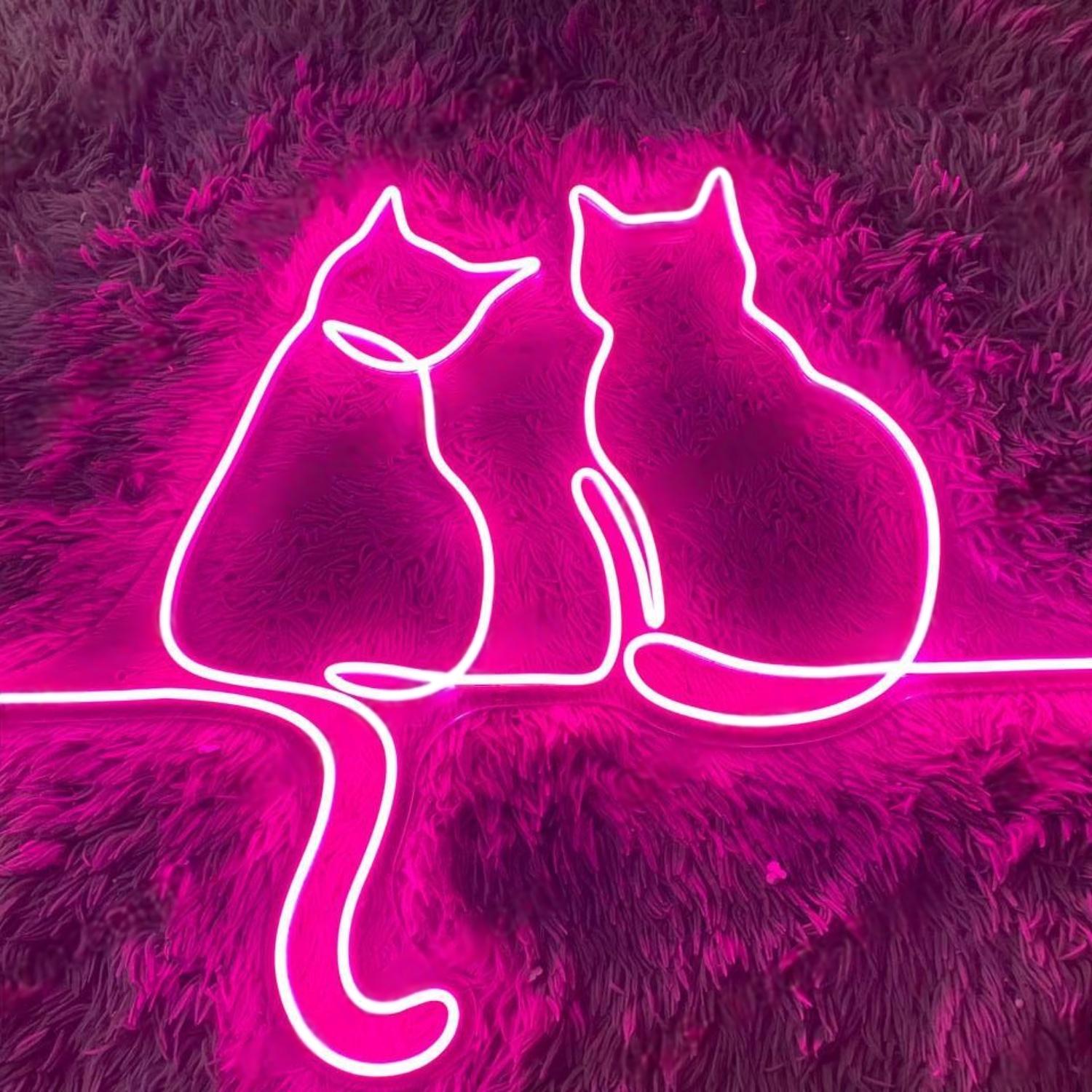 Pink Back-To-Back Cats Led Neon Sign For Home Pet Cafe Decor | Shineneon