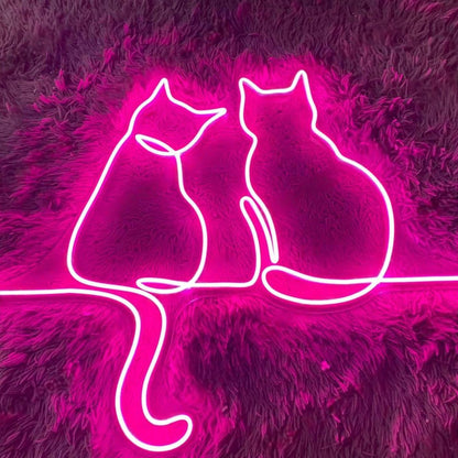 Pink Back-To-Back Cats Led Neon Sign For Home Pet Cafe Decor | Shineneon