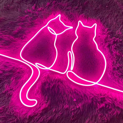Pink Back-To-Back Cats Led Neon Sign For Home Pet Cafe Decor | Shineneon