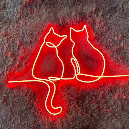 Pink Back-To-Back Cats Led Neon Sign For Home Pet Cafe Decor | Shineneon